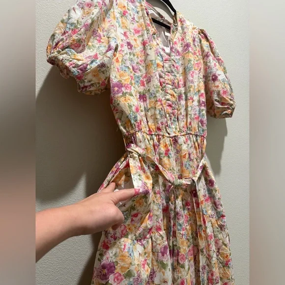 Hayden Los Angeles floral print belted tier poplin midi dress easter - Picture 5 of 11